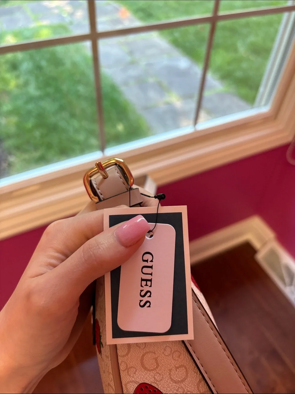Guess Cream Shoulder Bag with Red Strawberry Print - Picture 6 of 6